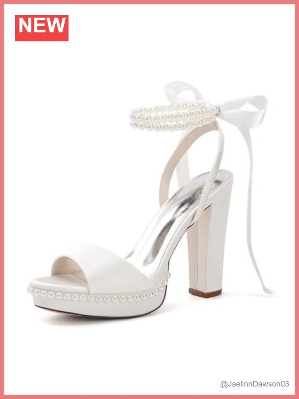 Satin Pearl Block Heel Platform Sandals Wedding Bridal Shoes